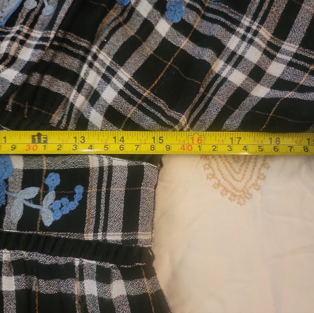 Anthropologie Black And White Plaid Dress With Blue Embroidery - Picture 11 of 11
